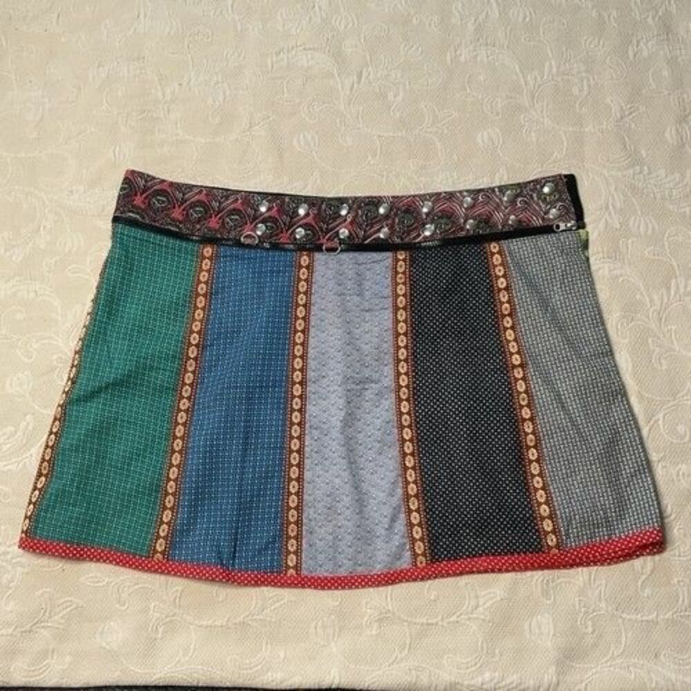 Zand Amsterdam Patchwork Grunge‎ Snap Reversible Wrap Skirt Women One Size - Picture 12 of 13